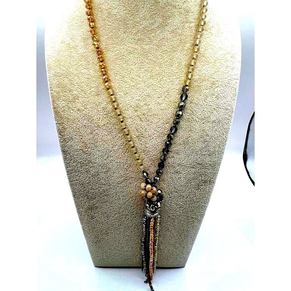 Long Beaded Tassel Necklace With Sparkling Beads & Mixed Colors.  A51 - Picture 1 of 8